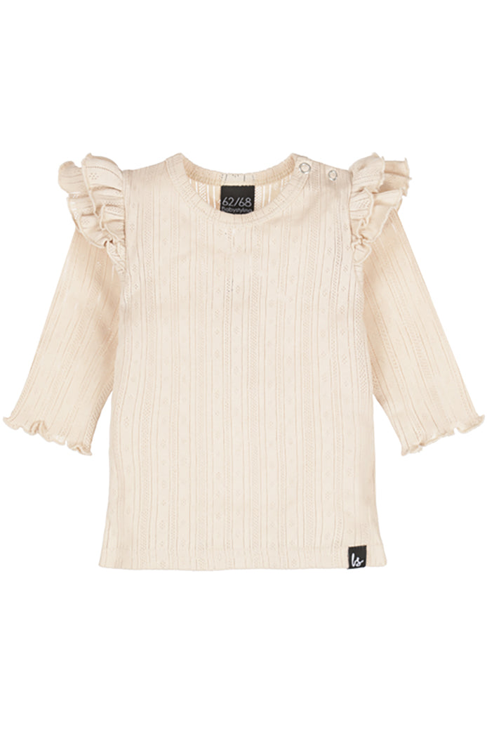 Double ruffle longsleeve pointelle (streep) sand