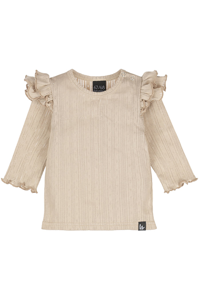Double ruffle longsleeve pointelle (streep) warm beige