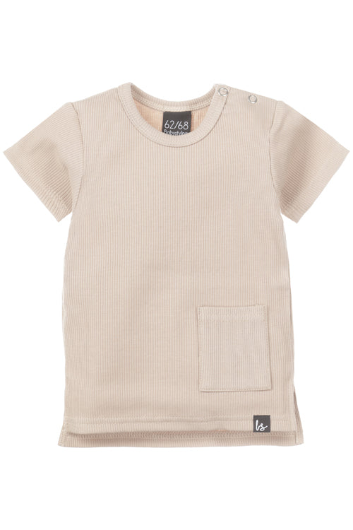 Langrücken-T-Shirt mit Rippstrick (beige)