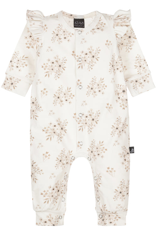 Rüschen-Playsuit mit Blumenmuster, beige