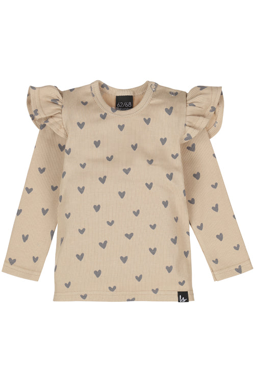 Rüschen-Langarm-Rippstrickherzen (beige)