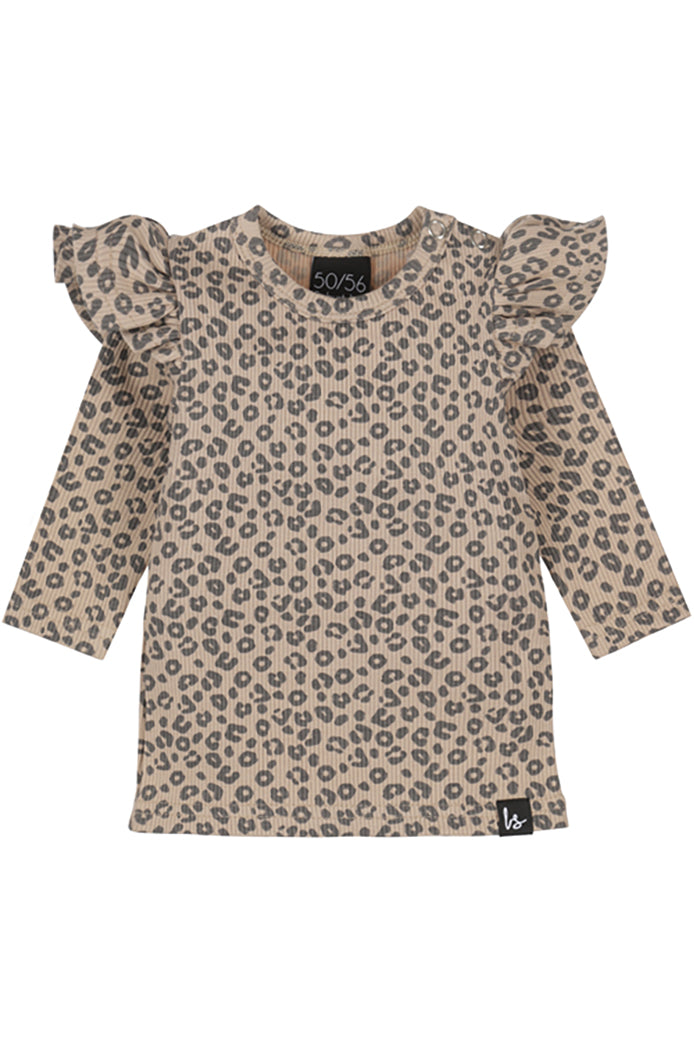 Ruffle longsleeve leopard beige rib