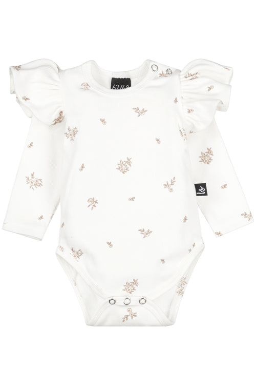 Ruffle romper flower sarah rib (off white)