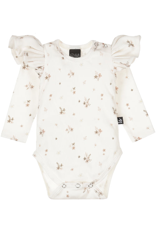 Ruffle romper rib karla offwhite/brown