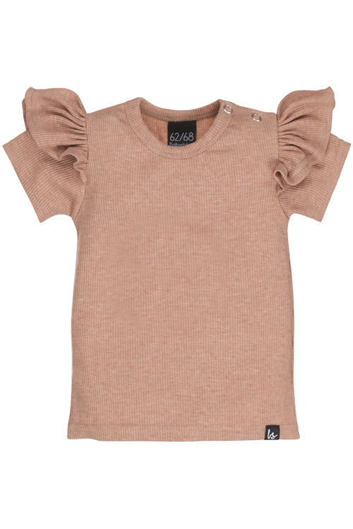 Ruffle t-shirt rib gemeleerd clay pink