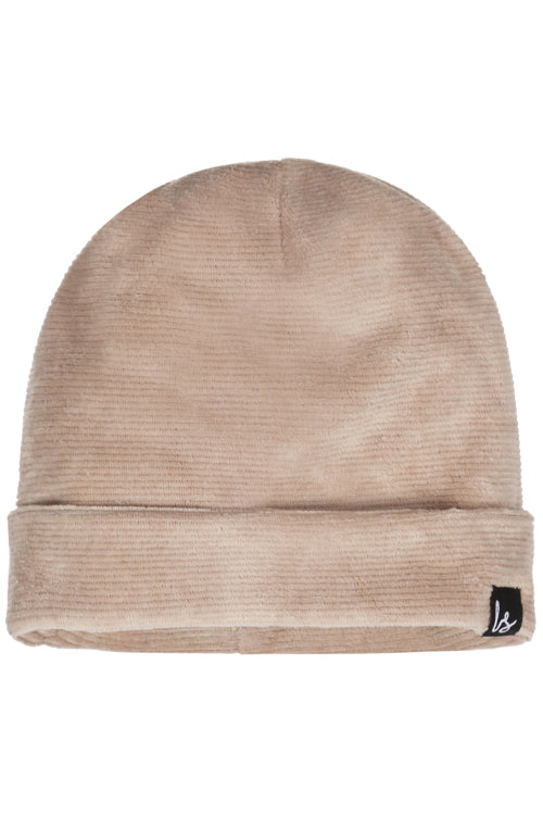 Weiche Rippstrickmütze in Taupe