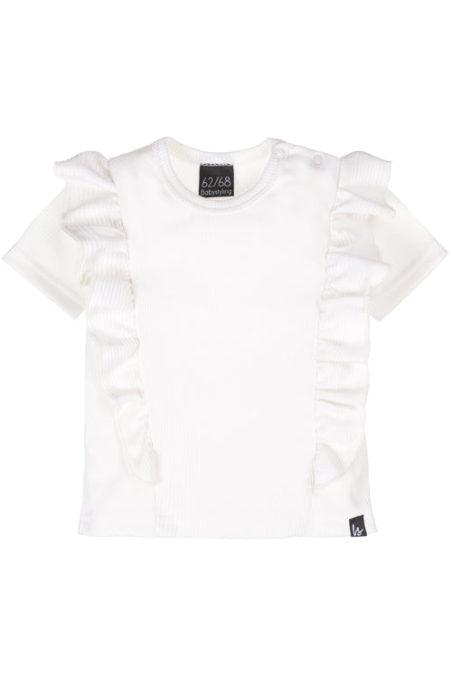 Vertical ruffle t-shirt rib ecru