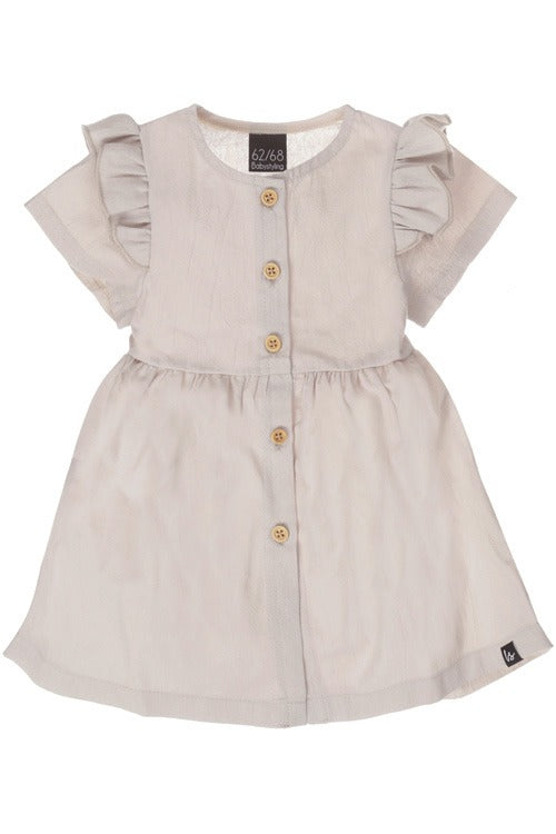 Ruffle button dress linnen sand (korte mouw)
