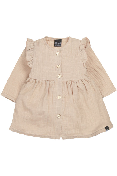 Ruffle button dress linnen sand 122/128