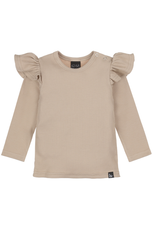 Rüschen-Langarmshirt mit Rippstrick, beige