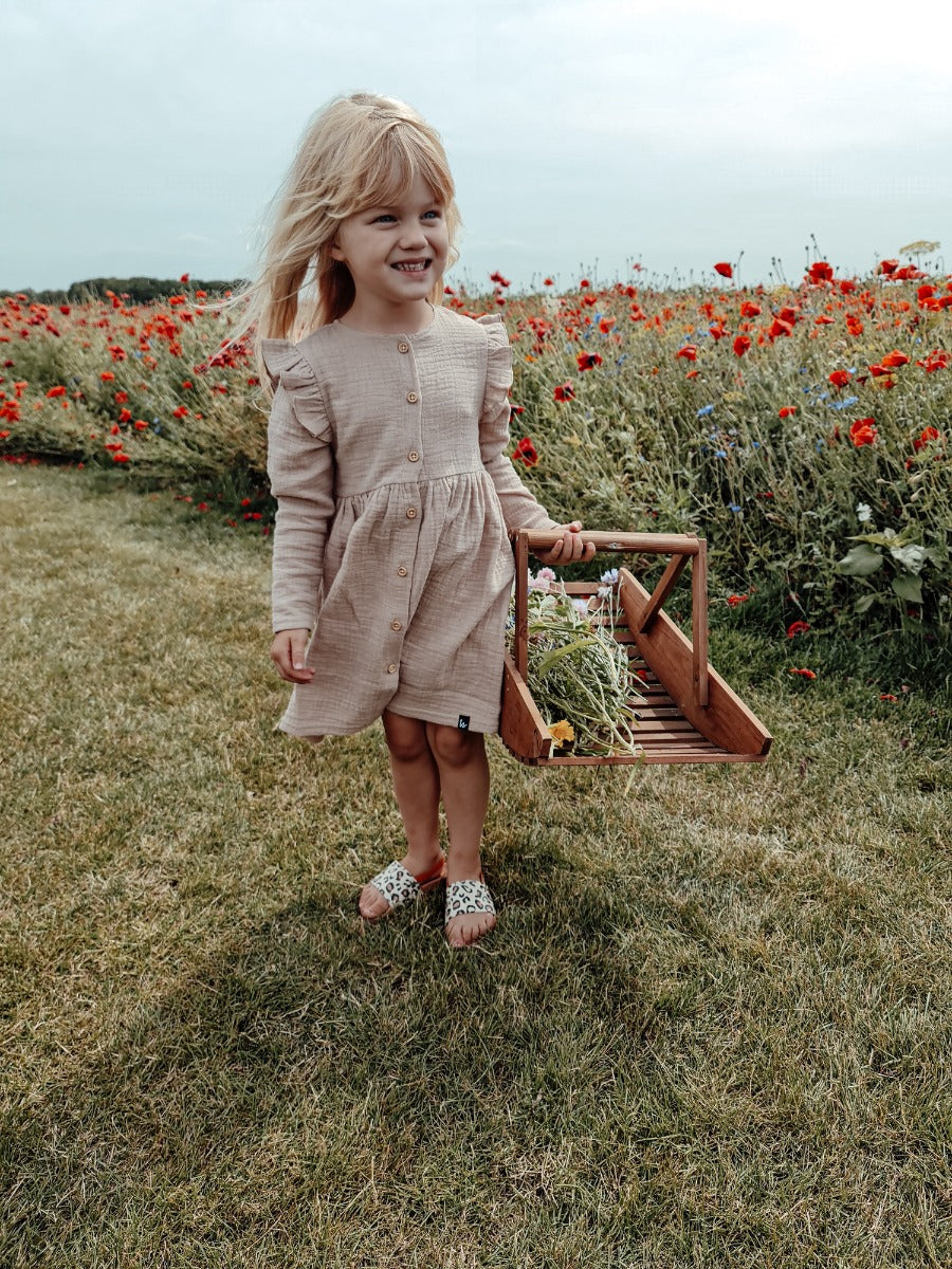 Ruffle button dress linnen (dusty pink)