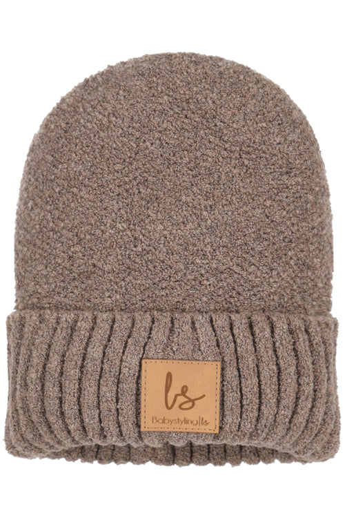 Boucle knitted beanie brown