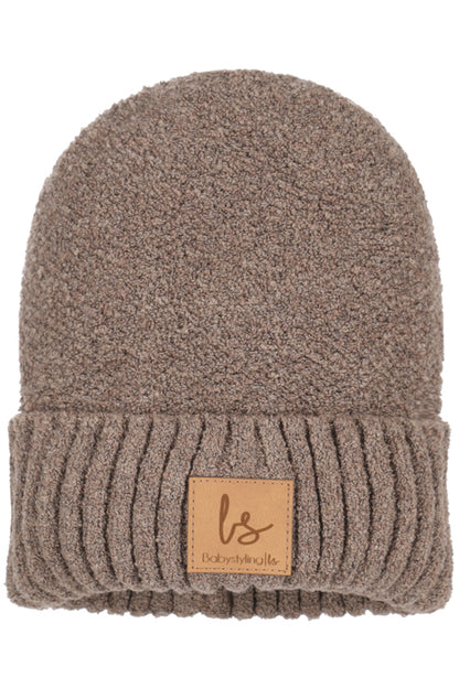 Boucle knitted beanie brown