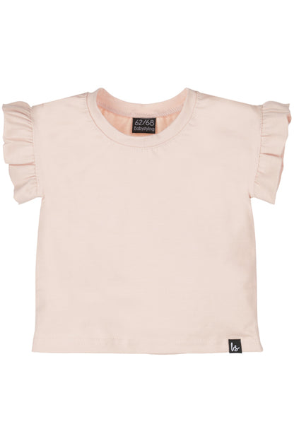 Rüschen-T-Shirt mit Schmetterlingsmotiv, altrosa