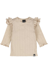 Double ruffle longsleeve pointelle (streep) warm beige