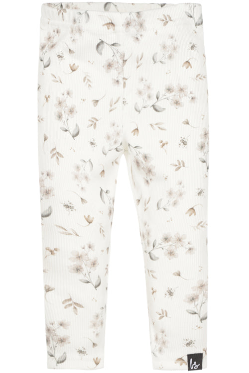 Leggings mit Rippenmuster, Blumenmuster, Sarah Beige Elfenbein
