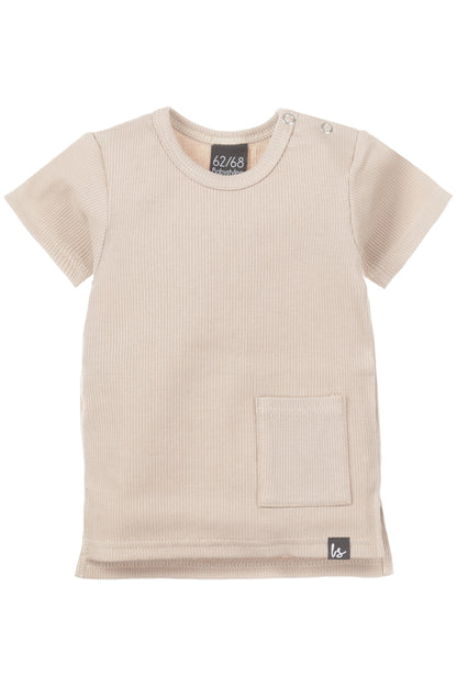 Langrücken-T-Shirt mit Rippstrick (beige)
