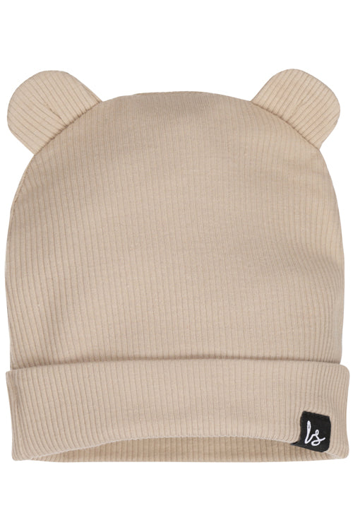 Beren mutsje rib (donker beige)