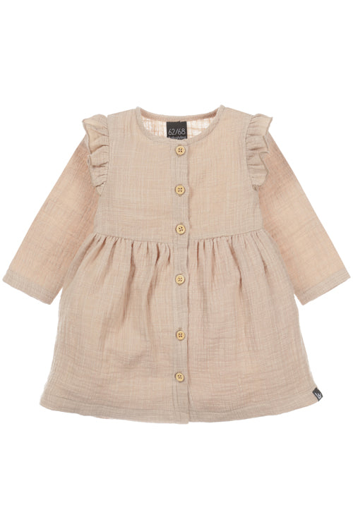 Ruffle button dress linnen (almond)