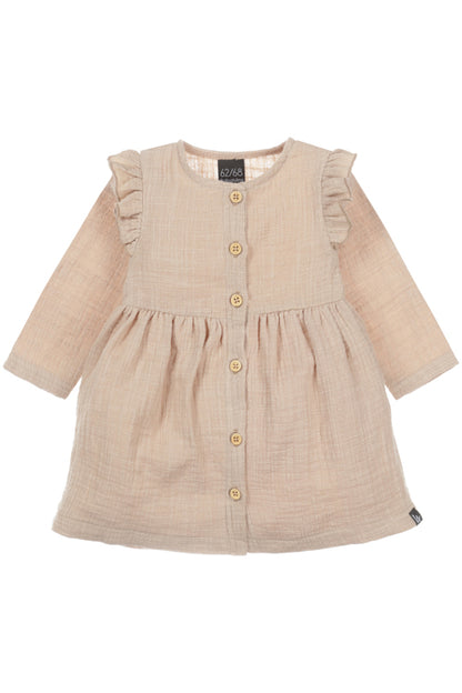 Ruffle button dress linnen (almond)