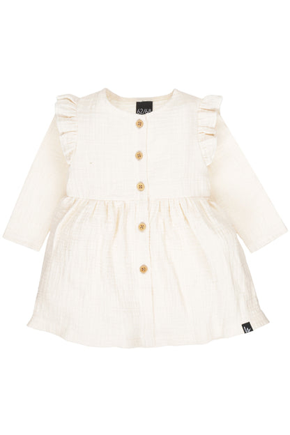 Ruffle button dress linnen (nude)