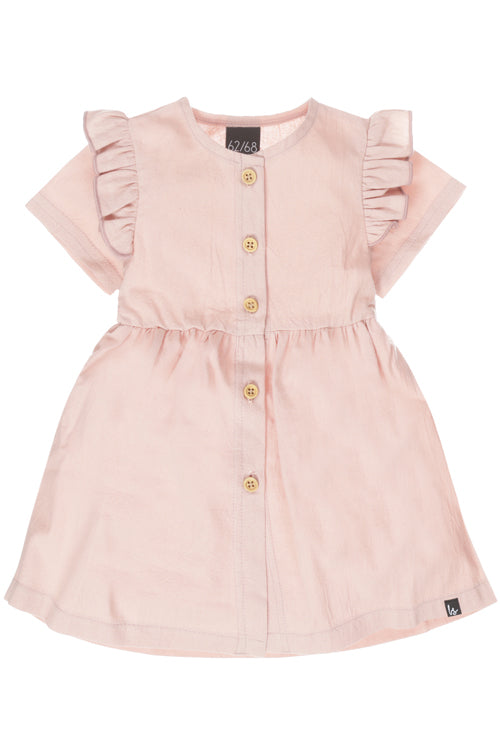Rüschenkleid mit Knöpfen, Leinen, rosa (kurzärmelig)