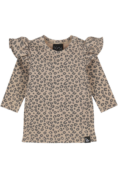 Ruffle longsleeve leopard beige rib