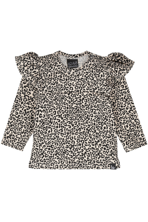 Rüschen-Langarmshirt, Leopardenmuster, Beige, Größe 62/68