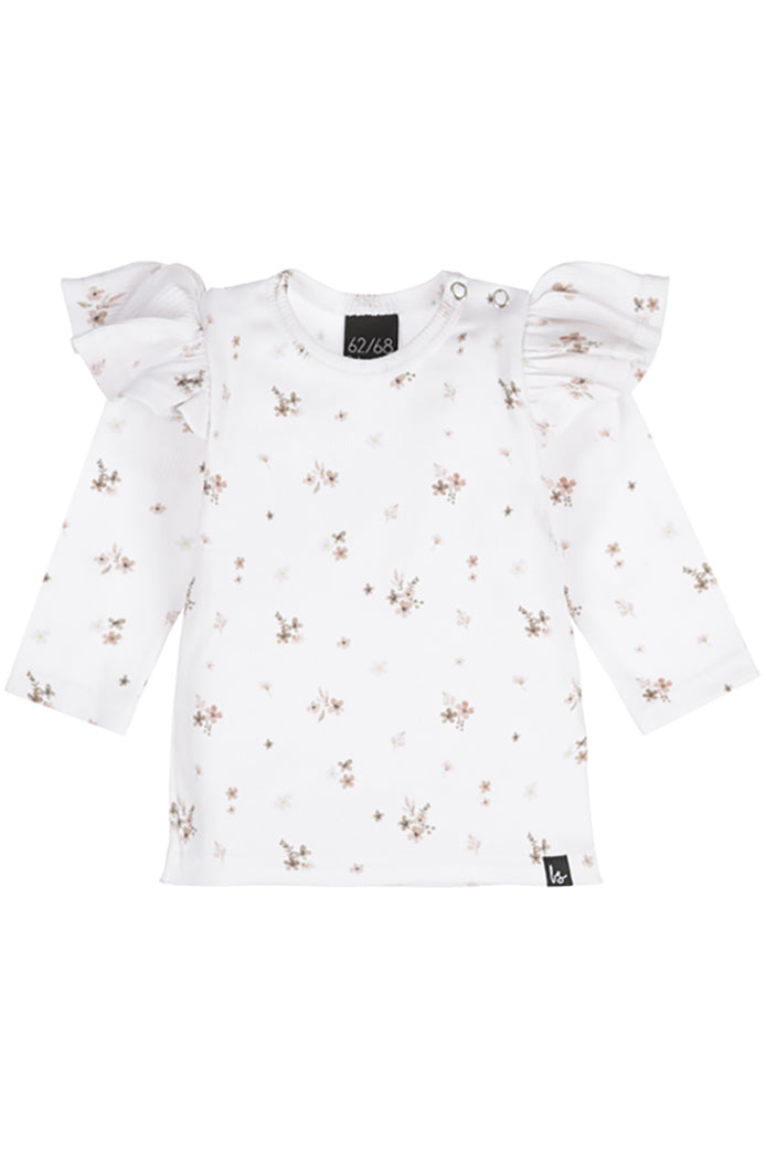 Ruffle longsleeve karla offwhite/brown rib (wit)