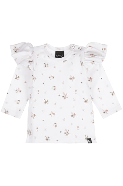 Ruffle longsleeve karla offwhite/brown rib (wit)