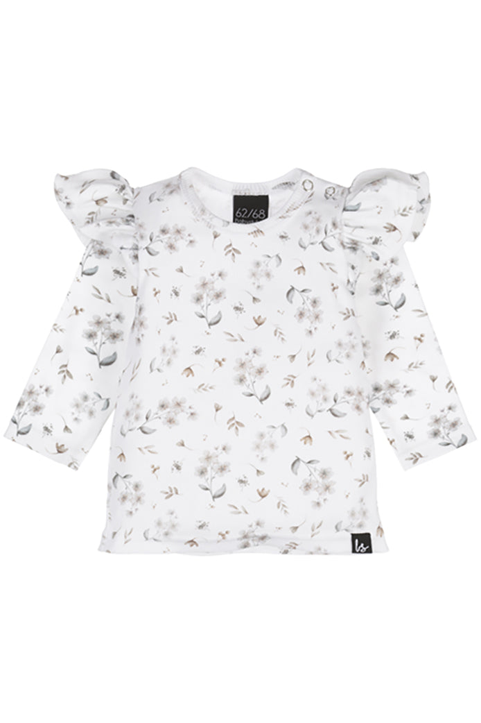 Ruffle longsleeve sarah beige ivory rib (wit)