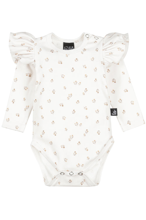 Ruffle romper belly brown flowers rib (off white)