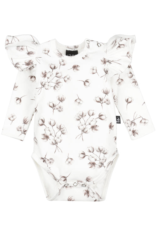 Ruffle romper cotton flowers rib (off white)