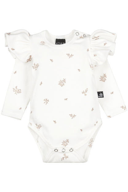 Ruffle romper flower sarah rib (off white)