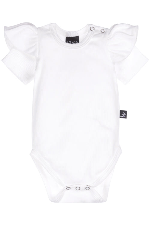 Ruffle romper rib ecru (korte mouw)
