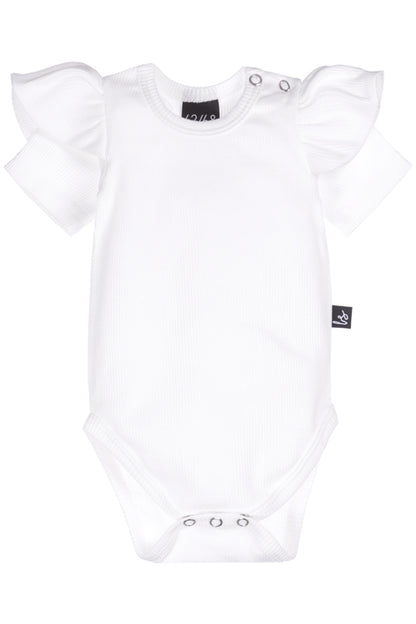 Ruffle romper rib ecru (korte mouw)