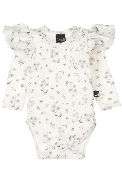 Ruffle romper rib floral sarah beige ivory