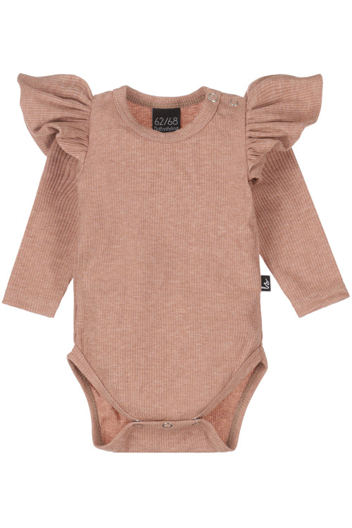 Ruffle romper rib gemeleerd clay pink