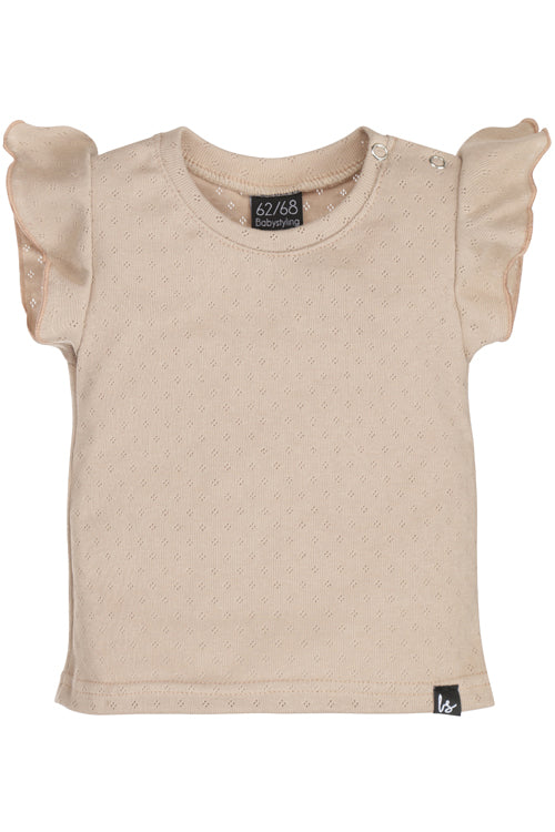 Ruffle sleeves t-shirt pointelle beige