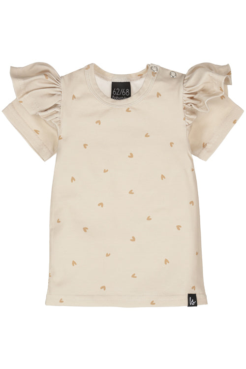 Ruffle t-shirt little hearts beige