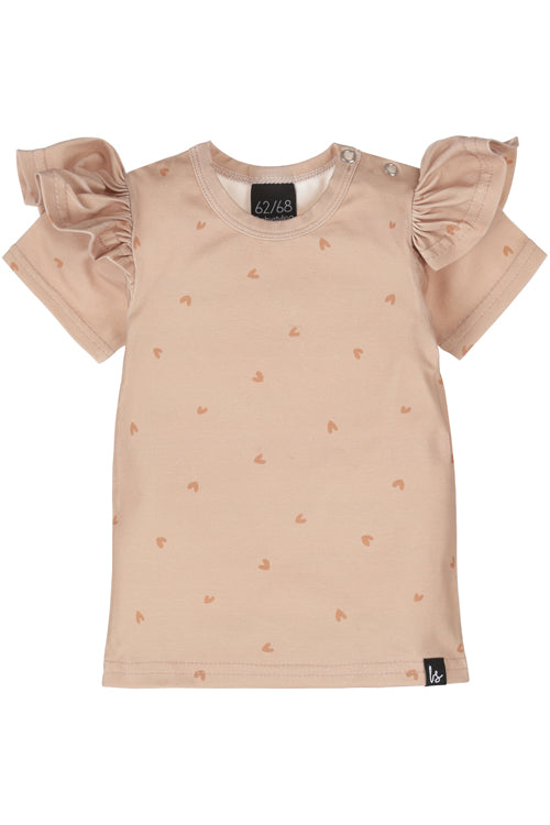 Ruffle t-shirt little hearts old rose