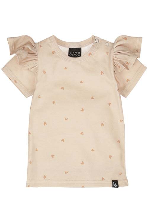Rüschen-T-Shirt mit kleinen Herzen und Rose