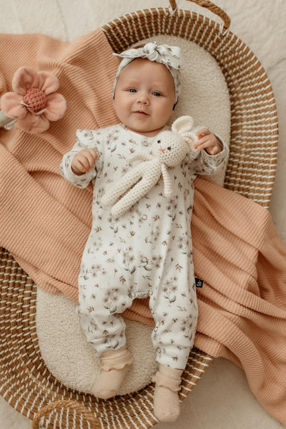 Rüschen-Playsuit, gerippt, geblümt, Sarah Beige Elfenbein