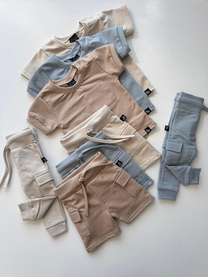 Cargo-T-Shirt grau blau 50/56