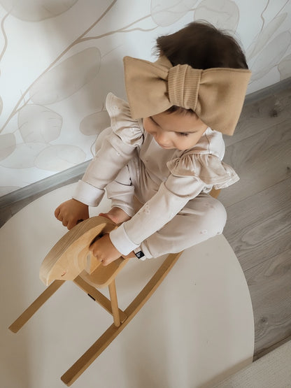 Rüschenärmel, Gänseblümchenmuster, beige Rippstrick