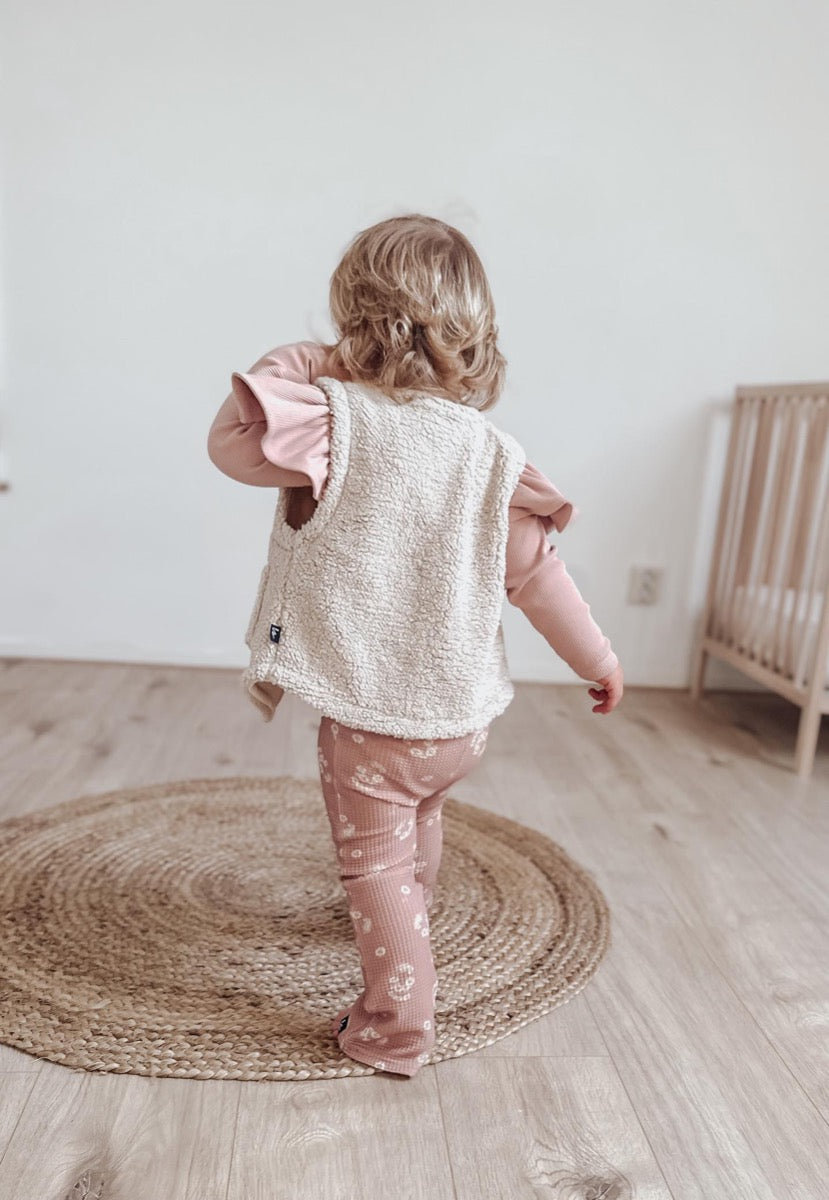 Ruffle romper rib rose