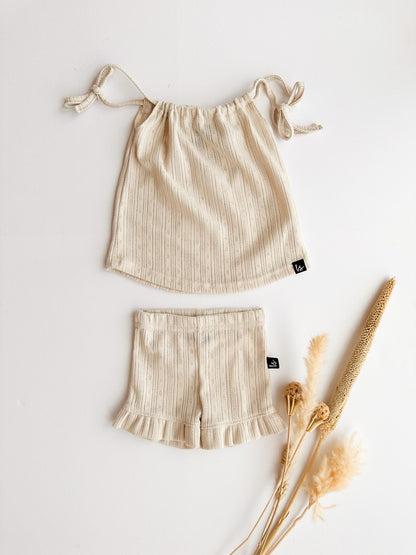 2 pieces set pointelle (strepen) sand