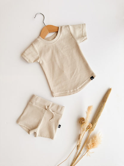Rib jersey t-shirt sand