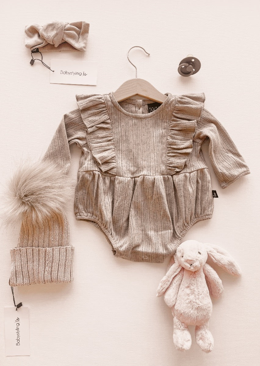 Vertical ruffle playsuit (sand) 110/116