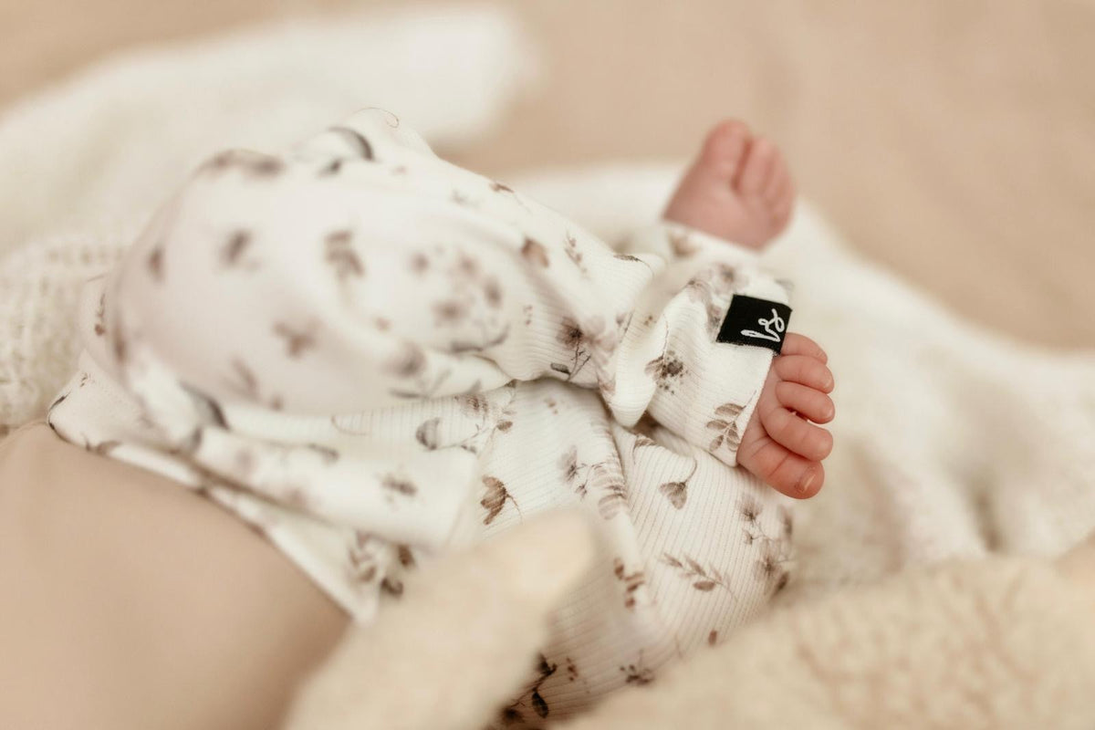Leggings mit Rippenmuster, Blumenmuster, Sarah Beige Elfenbein